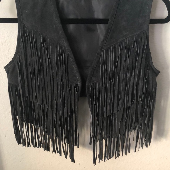 Rudsak 100% leather fringe vest in dark grey - Picture 3 of 5